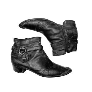 KHRIO Italian Leather Ankle Boots Black Moto Buckle Low Heel Womens EU 38 US 7.5